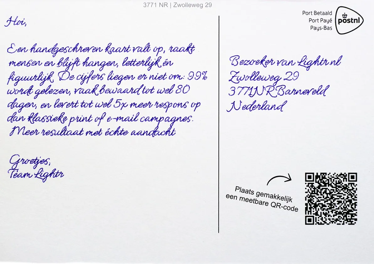 Card written in the Claire handwriting style