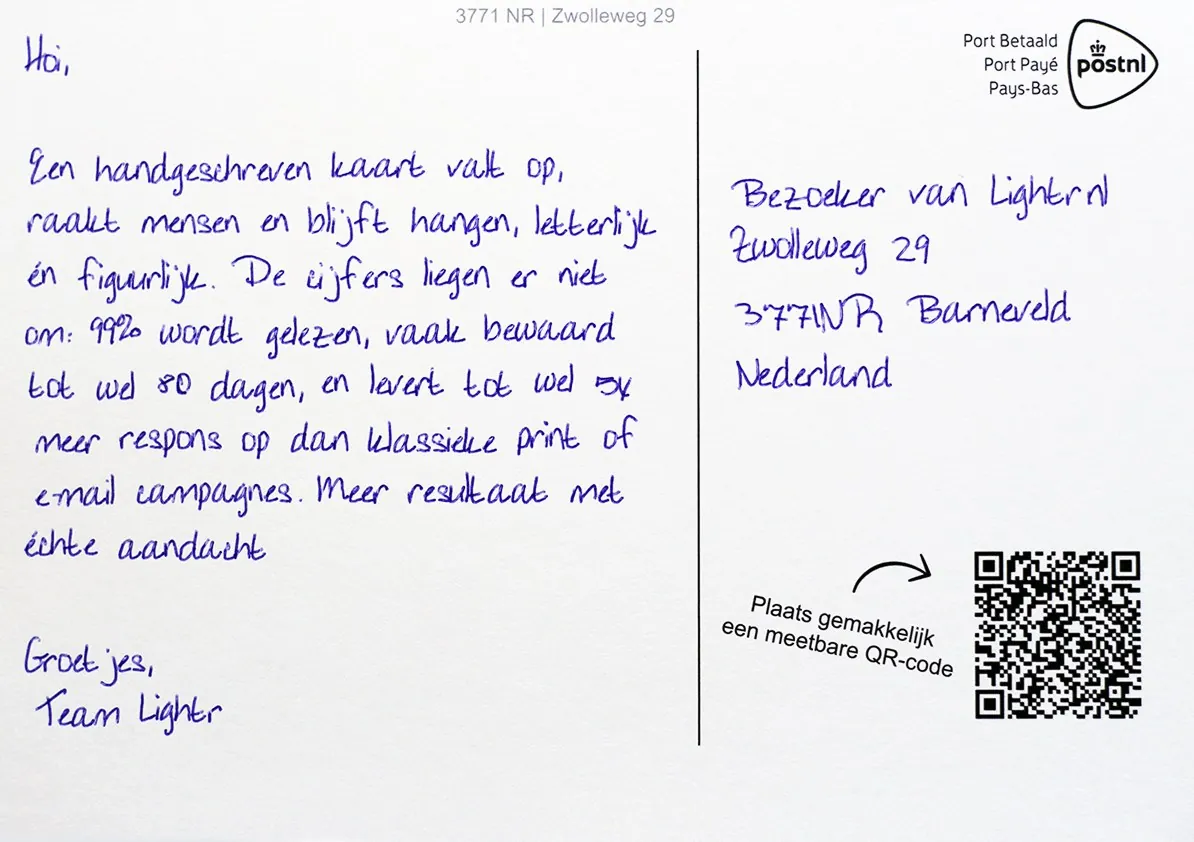 Card written in the Elize handwriting style
