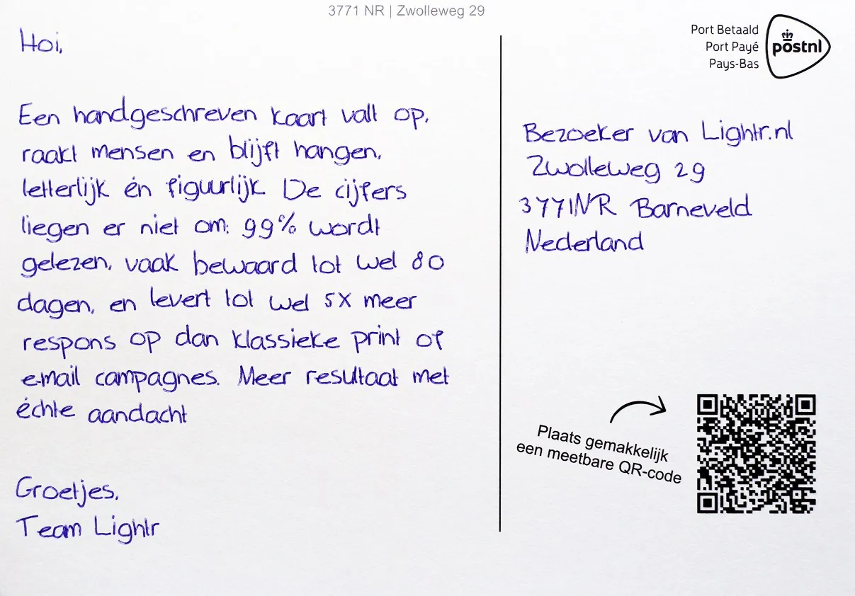 Card written in the Jacqueline handwriting style