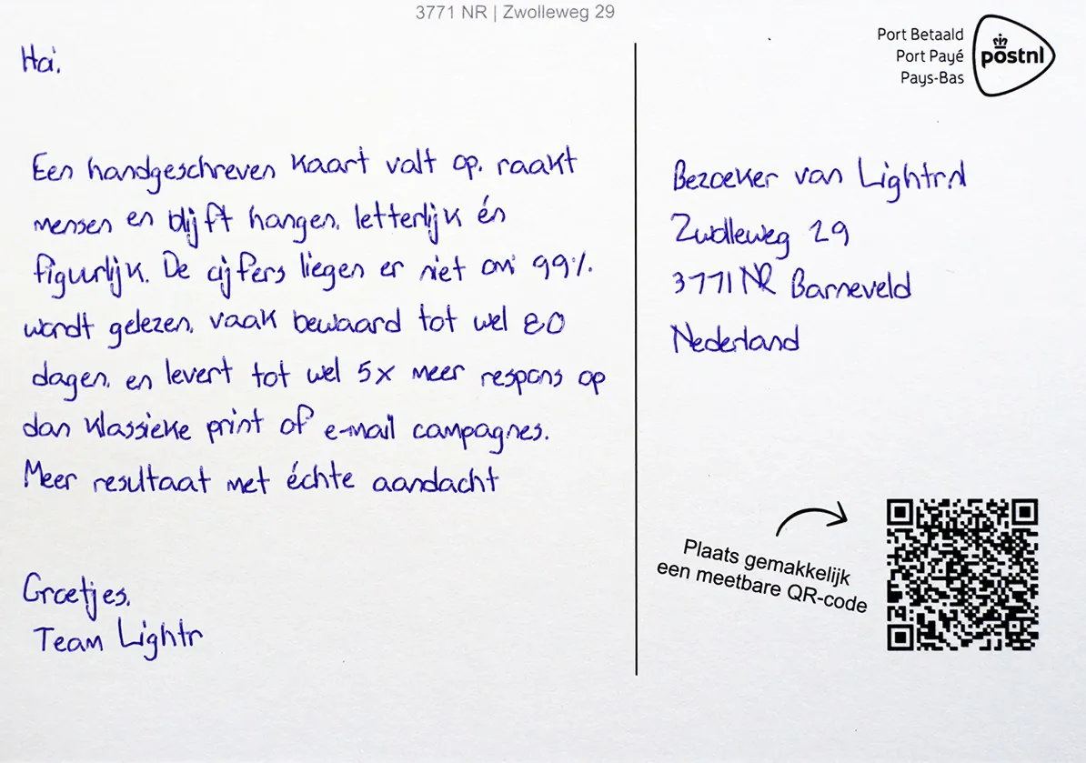 Card written in the Thomas handwriting style