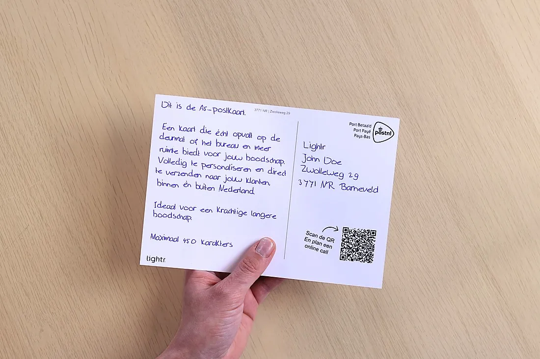 Back of an A5 postcard, written with a real pen