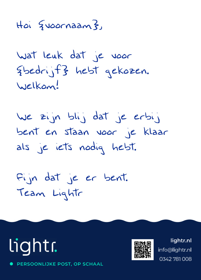 Universeel welkom, handgeschreven kaart