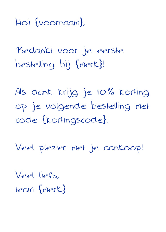 Onboarding webshop, handgeschreven kaart